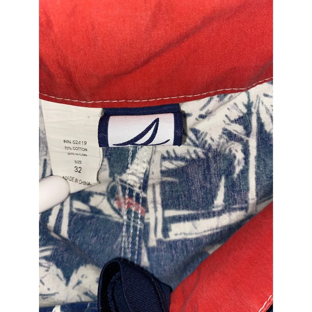 Sperry Board Shorts Mens 32 Blue Red Nautical Sailboat Palm Tree Swim Trunks
